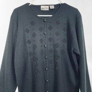 RUSS NWOT Women's Wool Blend Beaded Cardigan Size M Black